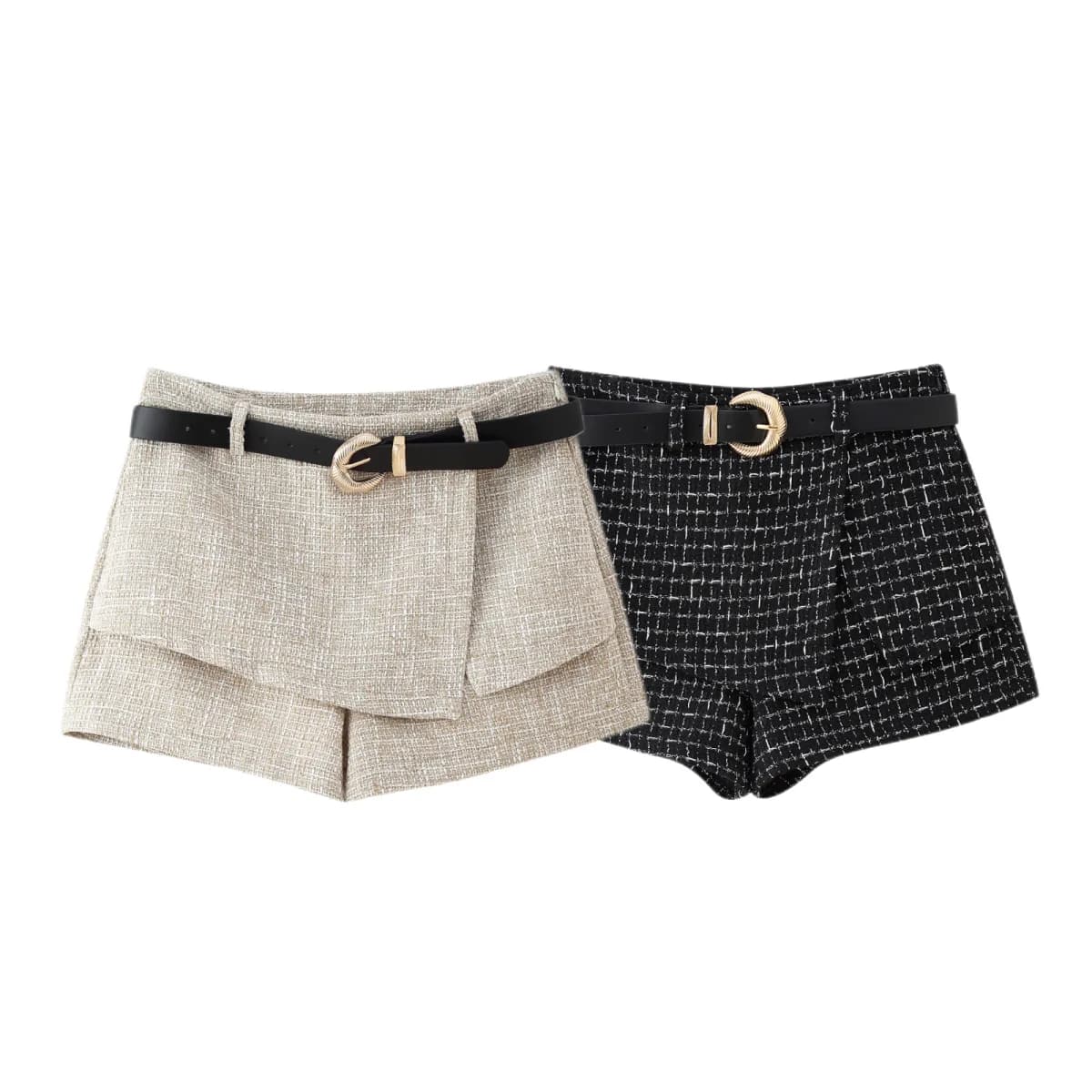 Women's round Neck Short Vest with Metal Buckle A-Line Shorts Set Summer Casual Sportswear Street Style Four Seasons Suitable