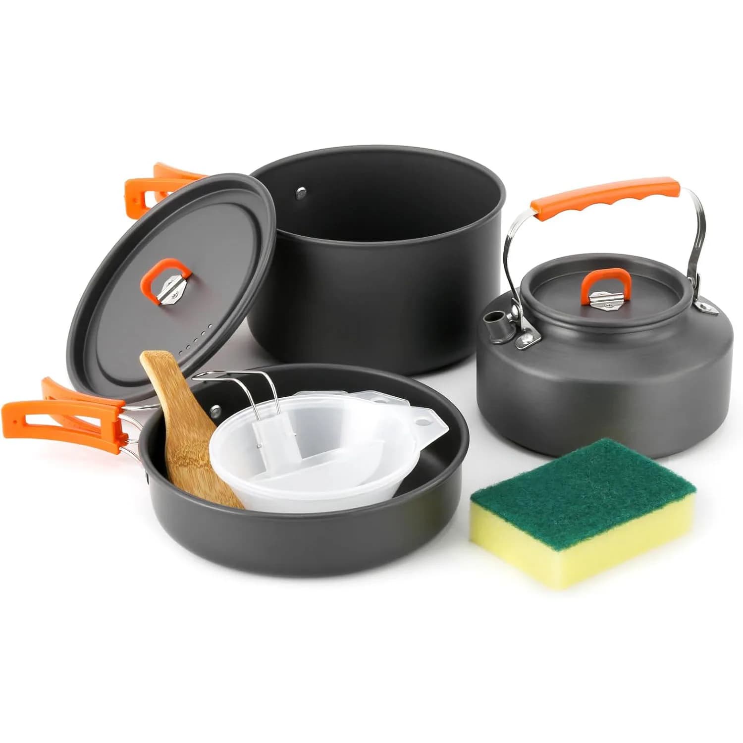 Camping pots Set pots and camping pans with kettle, plastic bowl and spoon for camping, backpack, outdoor kitchen and p