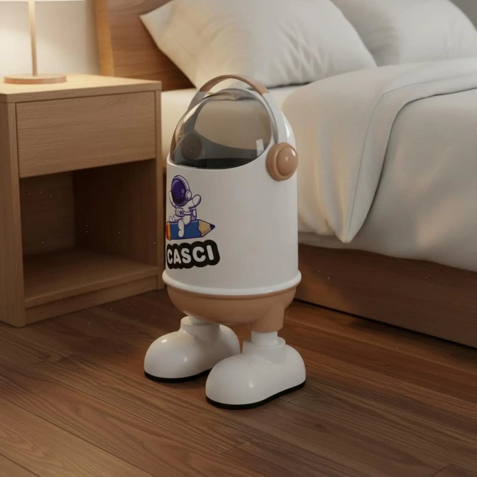 Cestino per Rifiuti a Forma di Astronauta, Facile da Pulire, con Coperchio Ribaltabile, in Plastica Resistente, con Controllo degli Odori