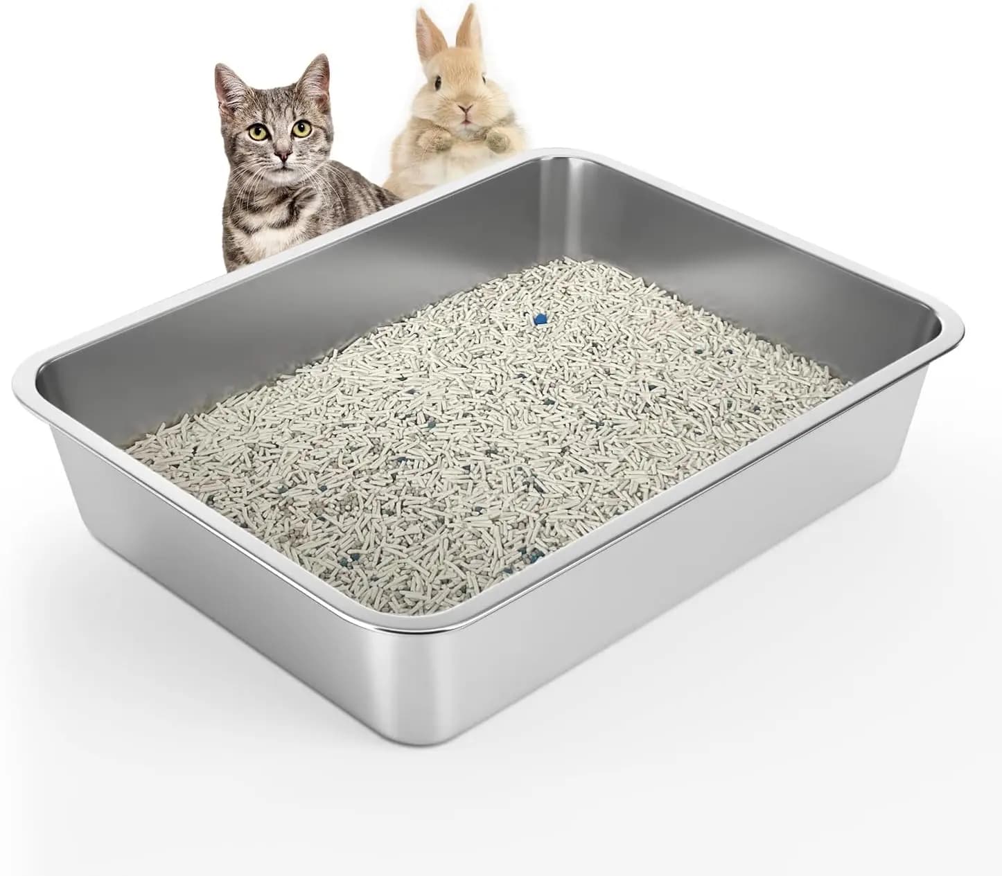 Lettiera per Gatti in Acciaio Inossidabile - Facile da Pulire, Non Assorbe Mai Odori, Macchie o Ruggine - Argento (17)