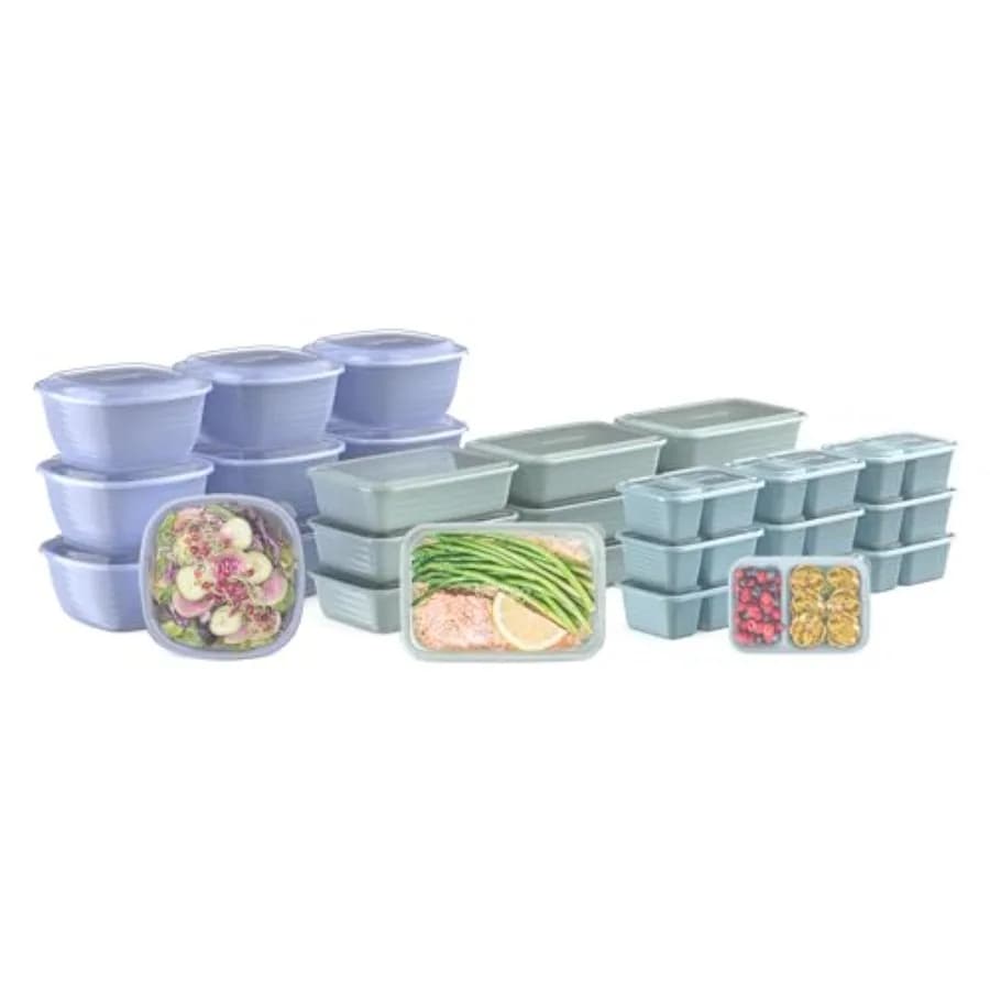 Kit Preparazione Pasti da 60 Pezzi - Contenitori Alimentari Riutilizzabili Senza PFAS e BPA, Vaschette Monocomparto, Ciotole per Preparazione, Scatole per Snack - Microondabili
