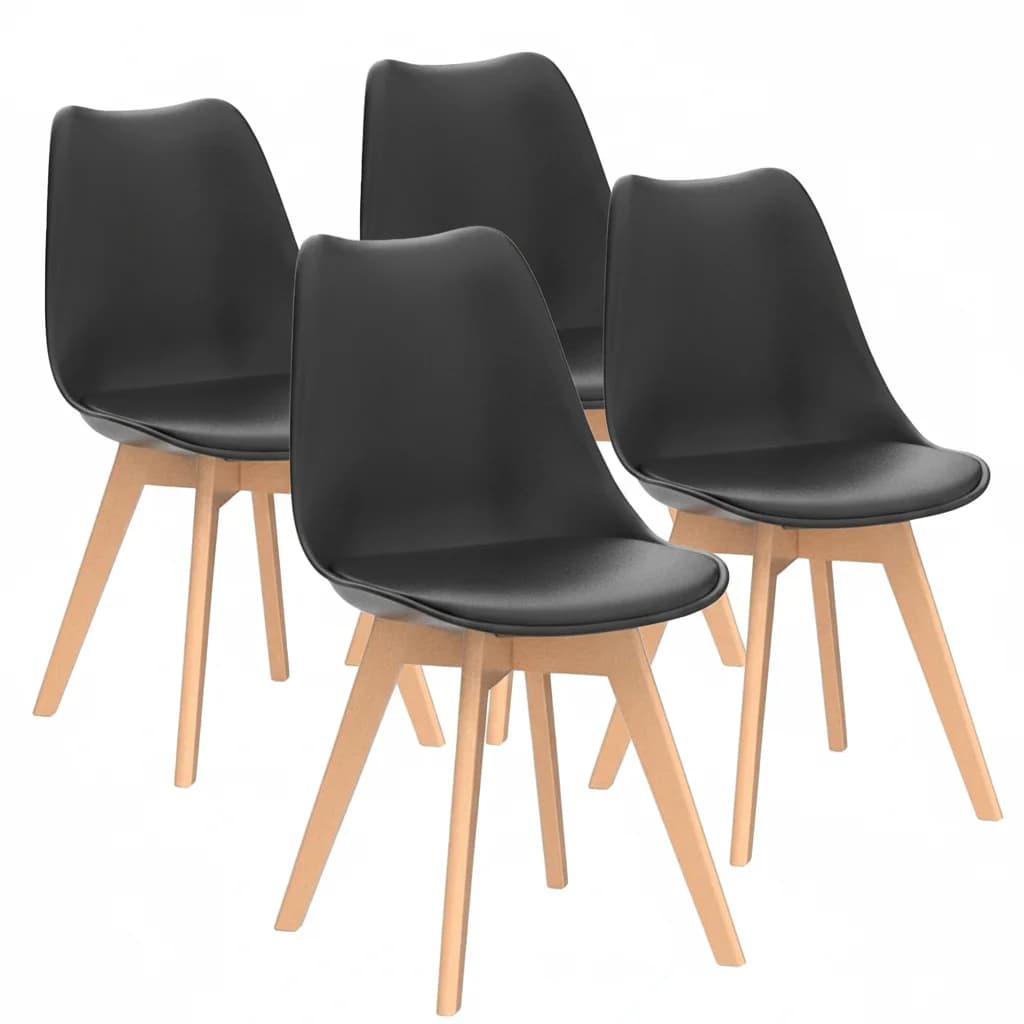 Sedie da Pranzo Rivestite in Pelle PU con Gambe in Legno, Set di 4 per Cucina, Sala da Pranzo, Soggiorno