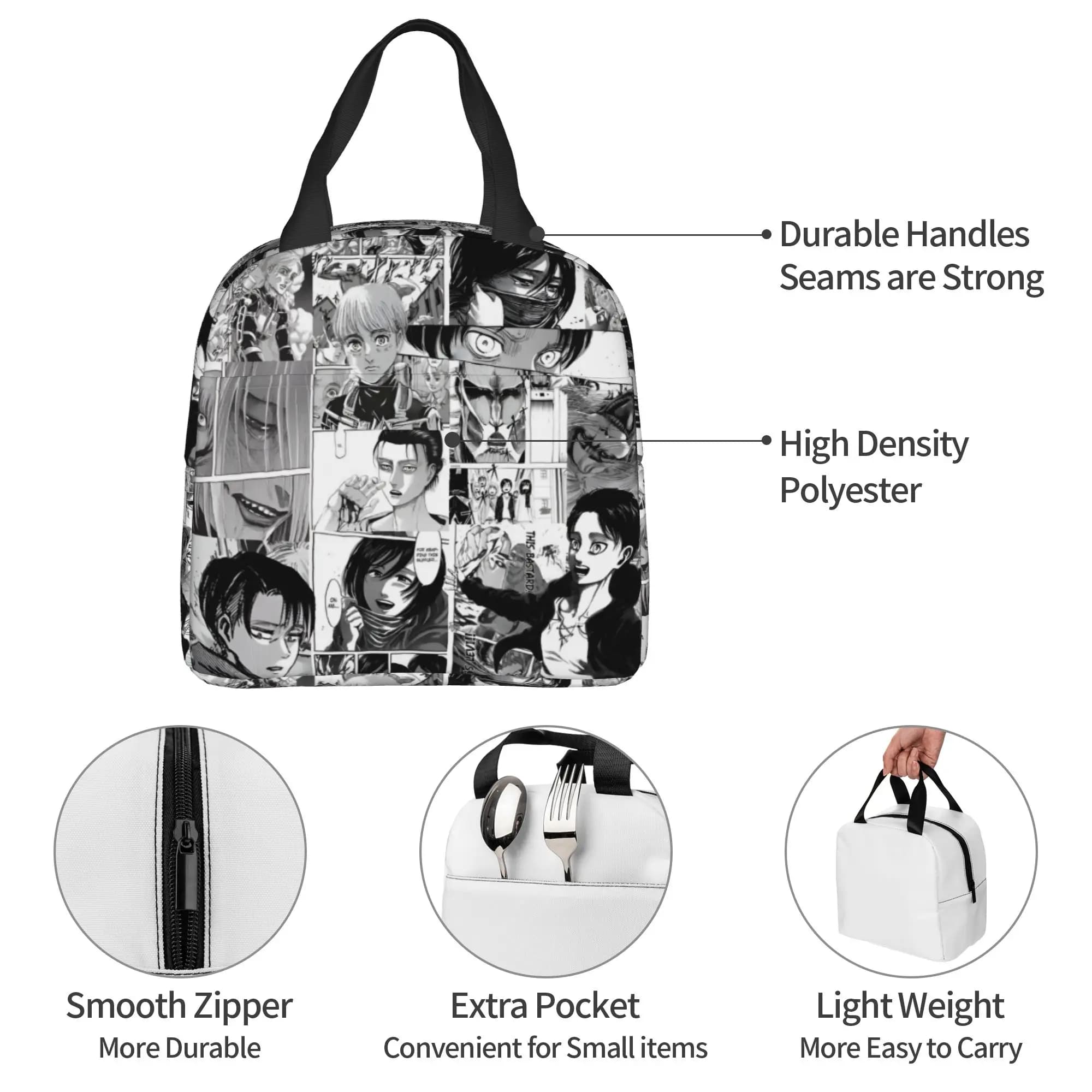 Custom Attacks on Titans Insulated Lunch Bags for Camping Travel Manga Fashionable Waterproof Thermal Cooler Lunch Box Women Men