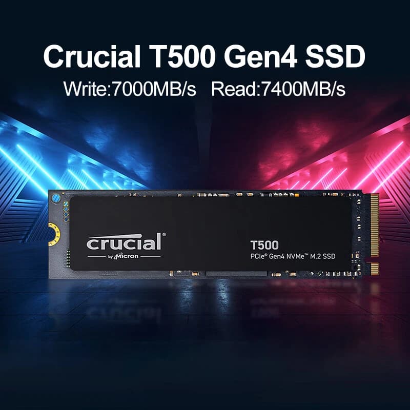 SSD da gioco interno Crucial T500 da 1 TB Gen4 NVMe M.2, fino a 7300 MB/s, compatibile con laptop e desktop - CT1000T500SSD8 (PACCHETTO OEM)