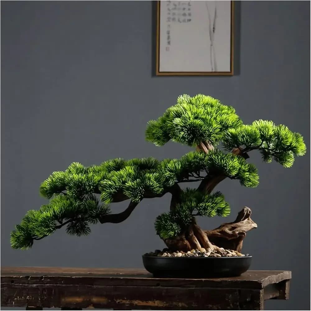 Bonsai Artificiale Realistico di Pino da 17 Pollici, Pianta Finta in Vaso per Decorazione Casa o Scrivania