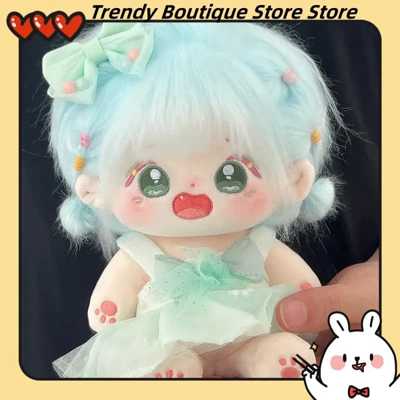Bambola di peluche in cotone da 20 cm con scheletro, vestito intercambiabile, capelli blu, graziosa bambola di peluche, regalo ideale per ragazze, compagne di classe, compleanno