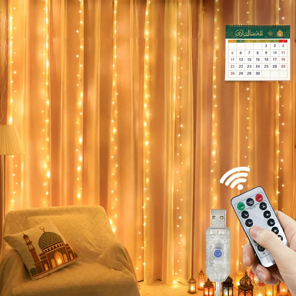 Luci a tenda LED da 3/4/6m con telecomando, luci fatate per matrimoni, alimentate tramite USB, decorazioni per camera da letto EID Mubarak, decorazioni per la casa Ramadan