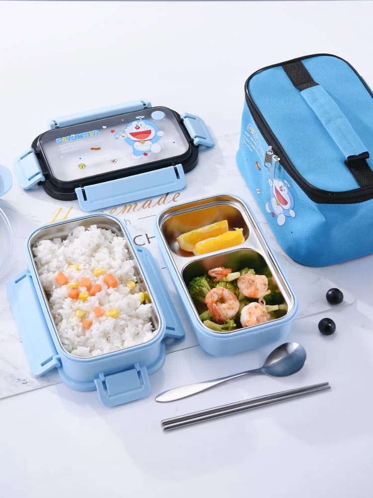 Set di contenitori per il pranzo portatili in acciaio inossidabile 304, graziosi contenitori bento divisi per bambini, ideali per studenti delle scuole elementari e per l'ufficio.