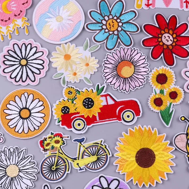 Patch per fiori/auto Daisy girasole ricamo Patch ferro su toppe per abbigliamento toppe termoadesive su vestiti borsa per giacca fai da te