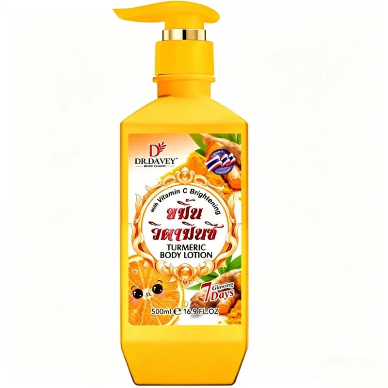 Lozione corpo illuminante alla vitamina C e curcuma DR.DAVEY da 500 ml, idratante e nutriente, profumo rinfrescante, non grassa.