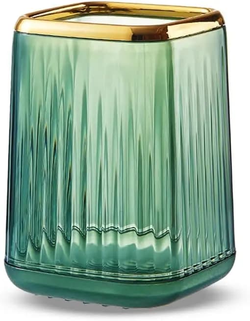 Porta Pennelli da Trucco in Acrilico Verde Vintage, Design a Righe, Organizer per Toeletta, Graziosa Tazza da Scrivania per Pennelli e Penne