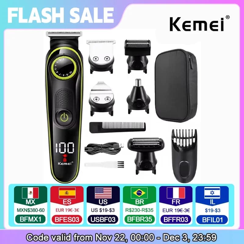 Kemei 696 Multifunctional Trimmer Electric Haircut for Men Electric Shaver Razor Naso 5 in 1 Professional Trimmer