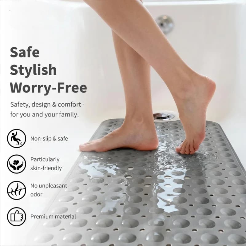 Tappetini da bagno 40 * 100 cm per vasca da doccia Tappetino da bagno antiscivolo con fori di scarico Ventose Tappetino da bagno per bagno con lavabile in lavatrice