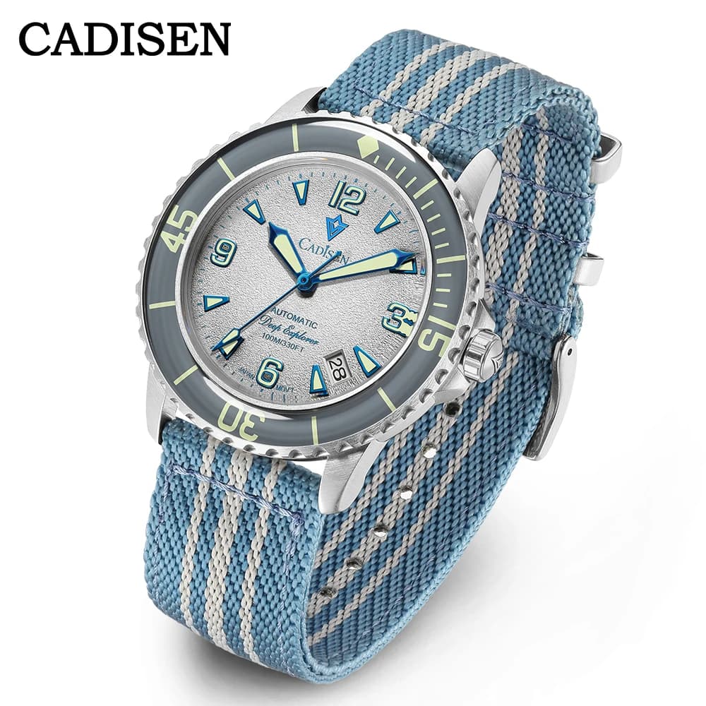 CADISEN Deep Explorer MIYOTA 8215 Orologio meccanico automatico Uomo Cinturino in tela Orologio da polso Orologi impermeabili luminosi di lusso