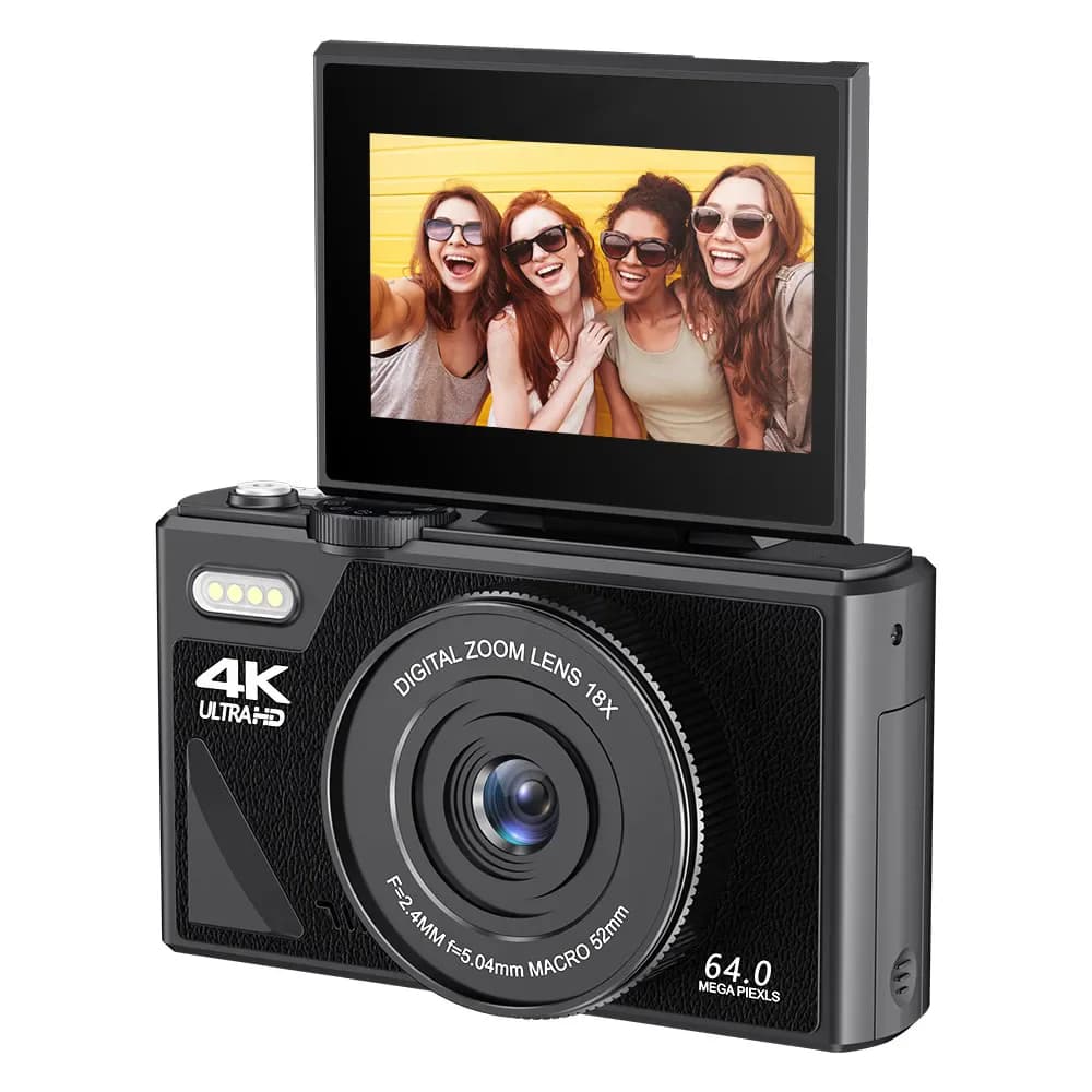 Fotocamera digitale con zoom digitale 18X Fotocamera digitale da 64 MP per fotografia e video Fotocamera 4K per YouTube con schermo ribaltabile da 3''