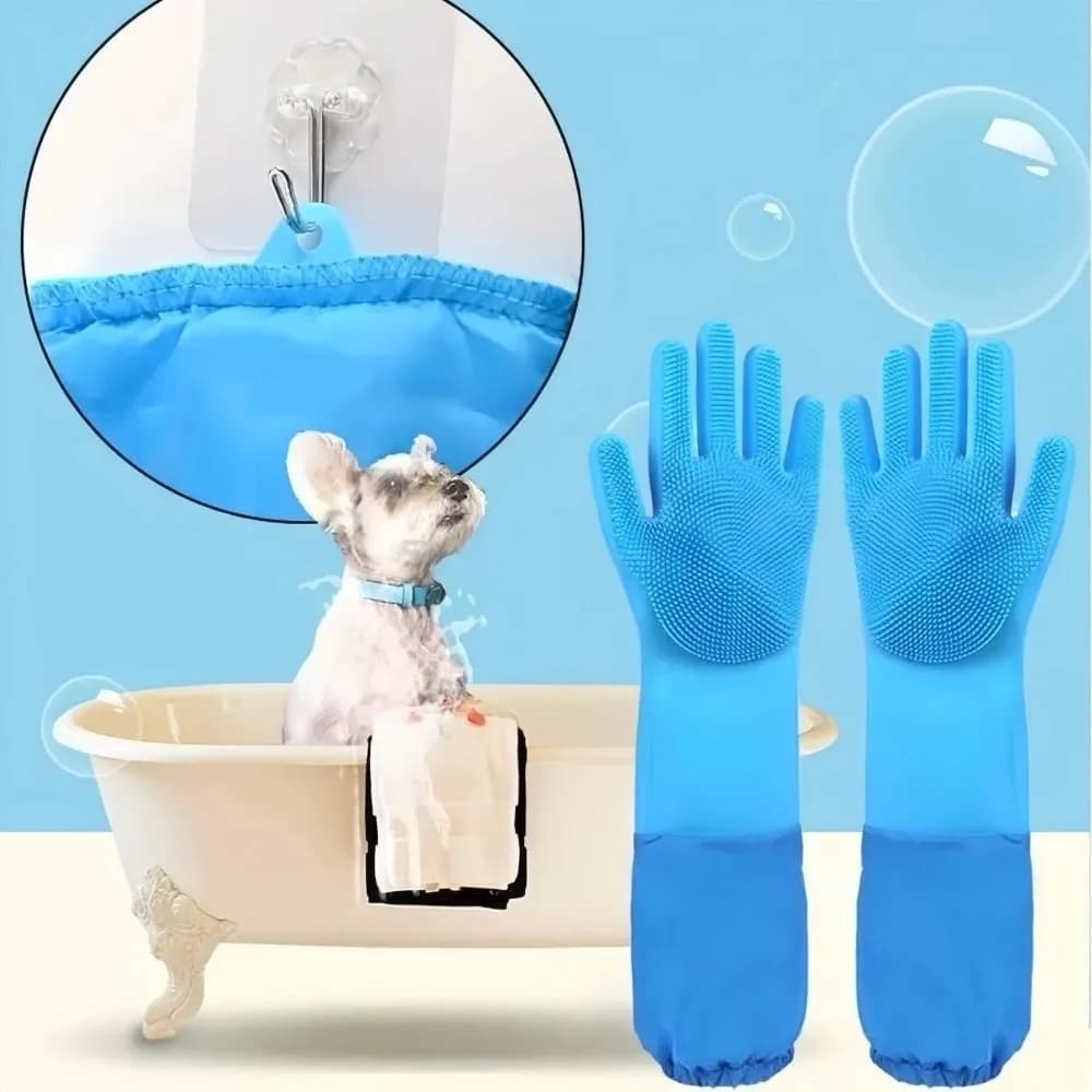 Guanti in Morbido Silicone per la Toelettatura degli Animali, Anti-Morso, Allungati per la Rimozione dei Peli, Guanto per Massaggio e Lavaggio di Cani e Gatti