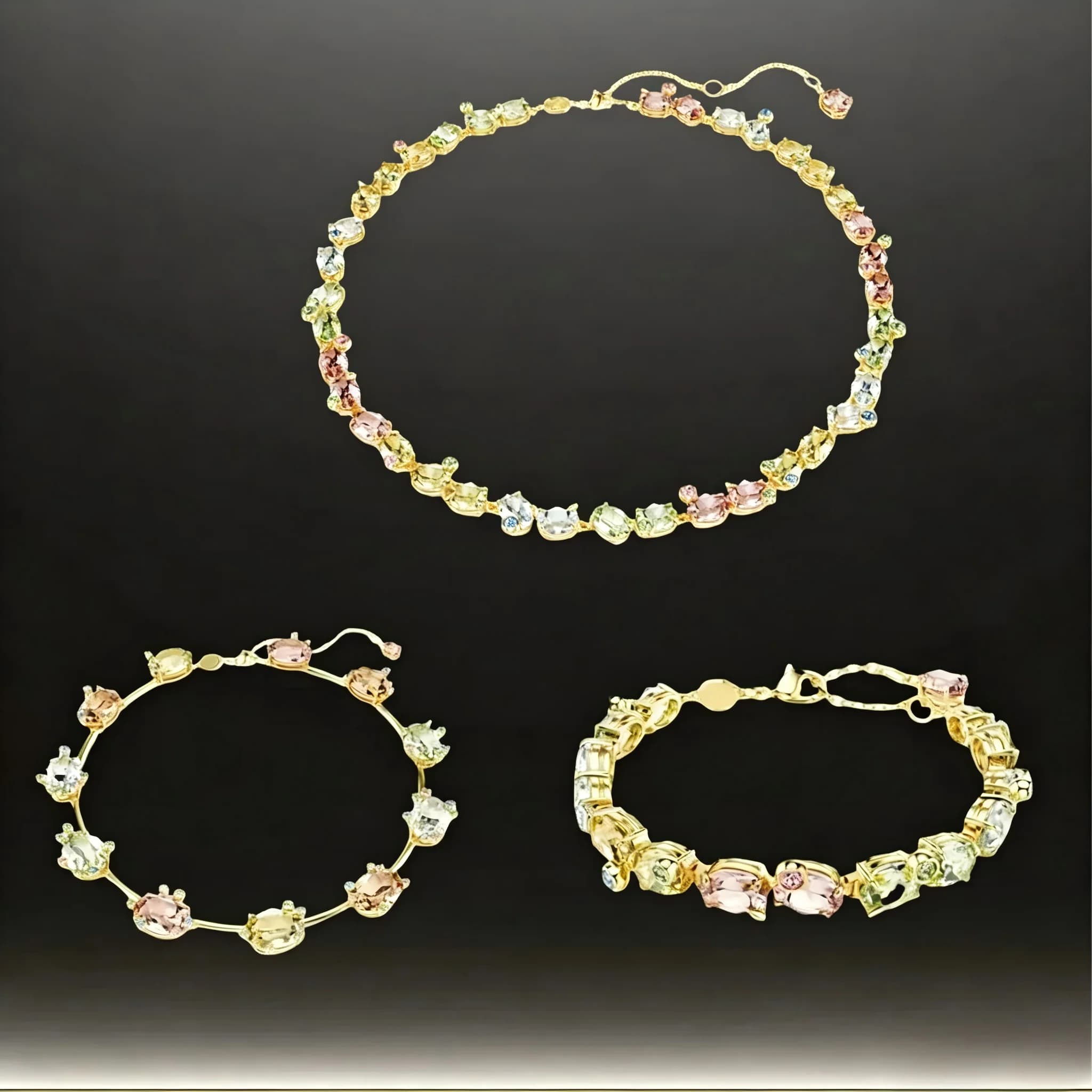 Elegant Pastel Multi Cut Cubic Zirconia Jewelry Set,Necklace Ring Bracelet Earring,Exquisite Light Luxury