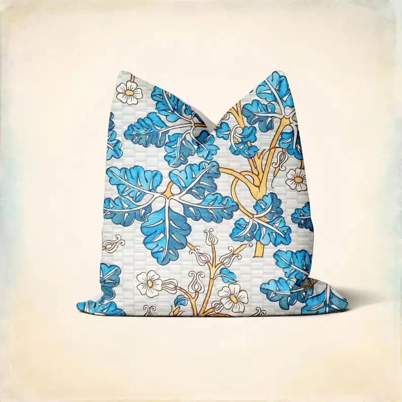 Throw Pillow Cover Blue Leaves Art Nouveau Pillow Cover: Ancient Classic Pattern, Botanical Decoration
