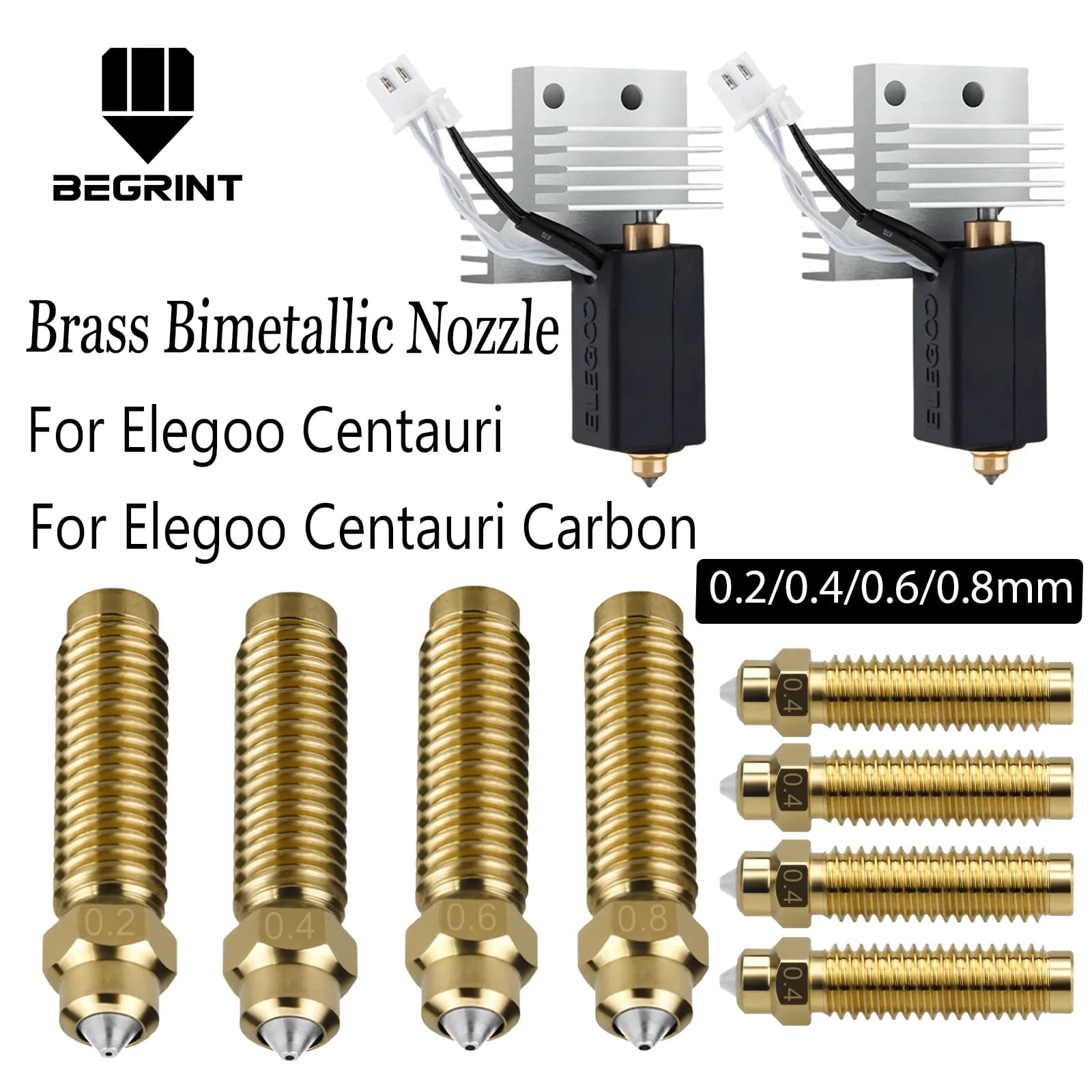Per ELEGOO Centauri Carbonio 0.2/0.4/0.6/0.8mm Ugello In Ottone Bimetallico NUOVO Aggiornamento Hotend Ugello Per ELEGOO Centauri Stampante 3D