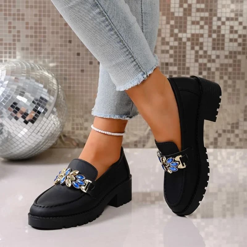 2025 primavera nuova moda stile britannico piattaforma da donna tacco rialzato tacco largo mocassino fibbia in metallo scarpe singole