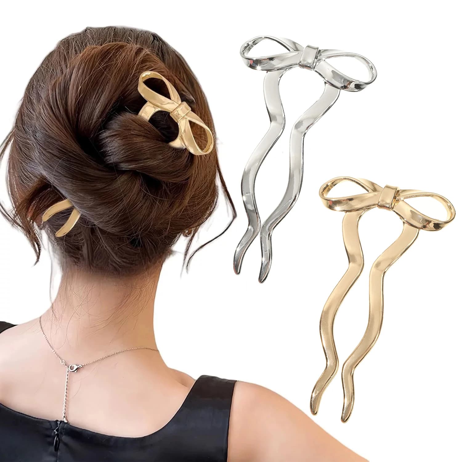 1pc fashion bowknot stick for hair girls new alloy fork for hair elegant fork woman tempera headdress hair clips accessories