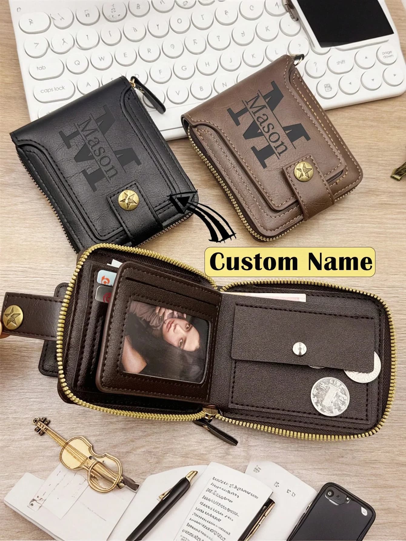 Personalized Vintage Men's Wallet in eco-leather 1PC, customizable name or logo, customised gift