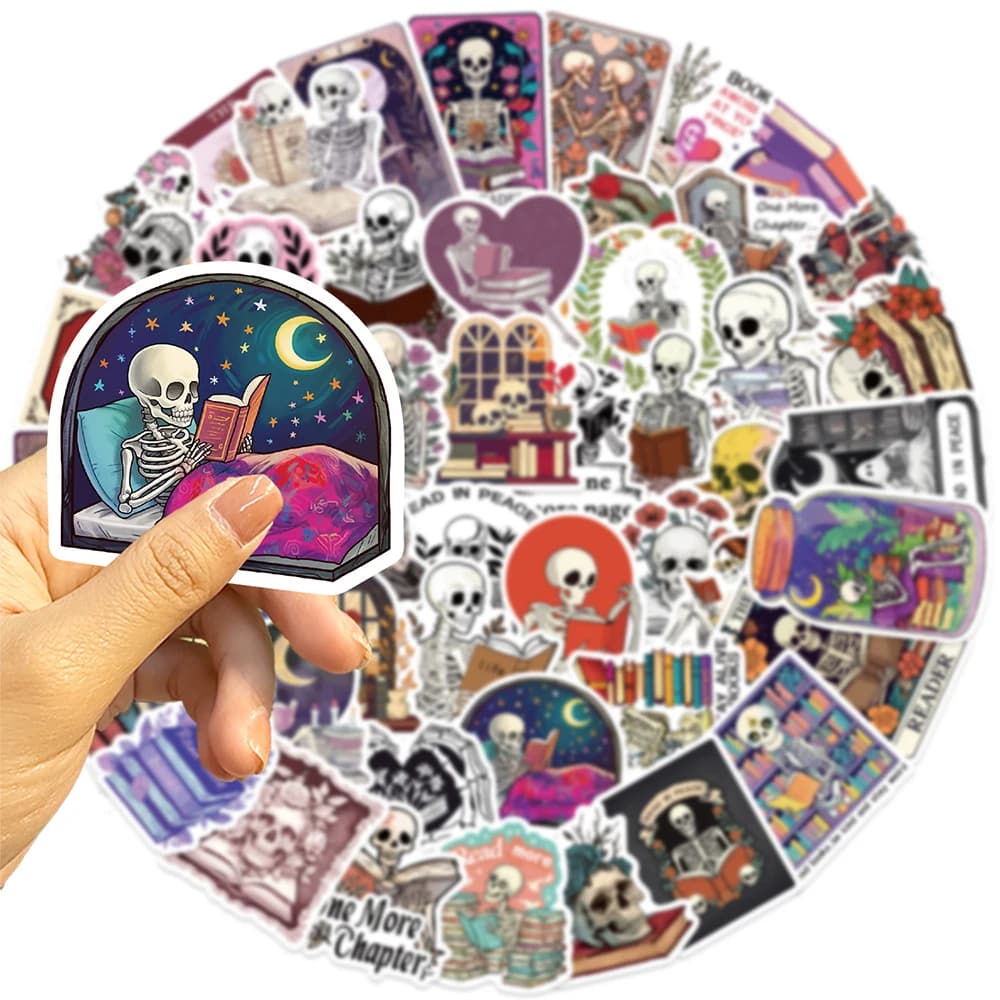10/30/50pcs Funny Skeleton Reading Book Stickers Cartoon Skull Bookish Sticker Suitcase Phone Scrapbook Guitar Decals Decoration