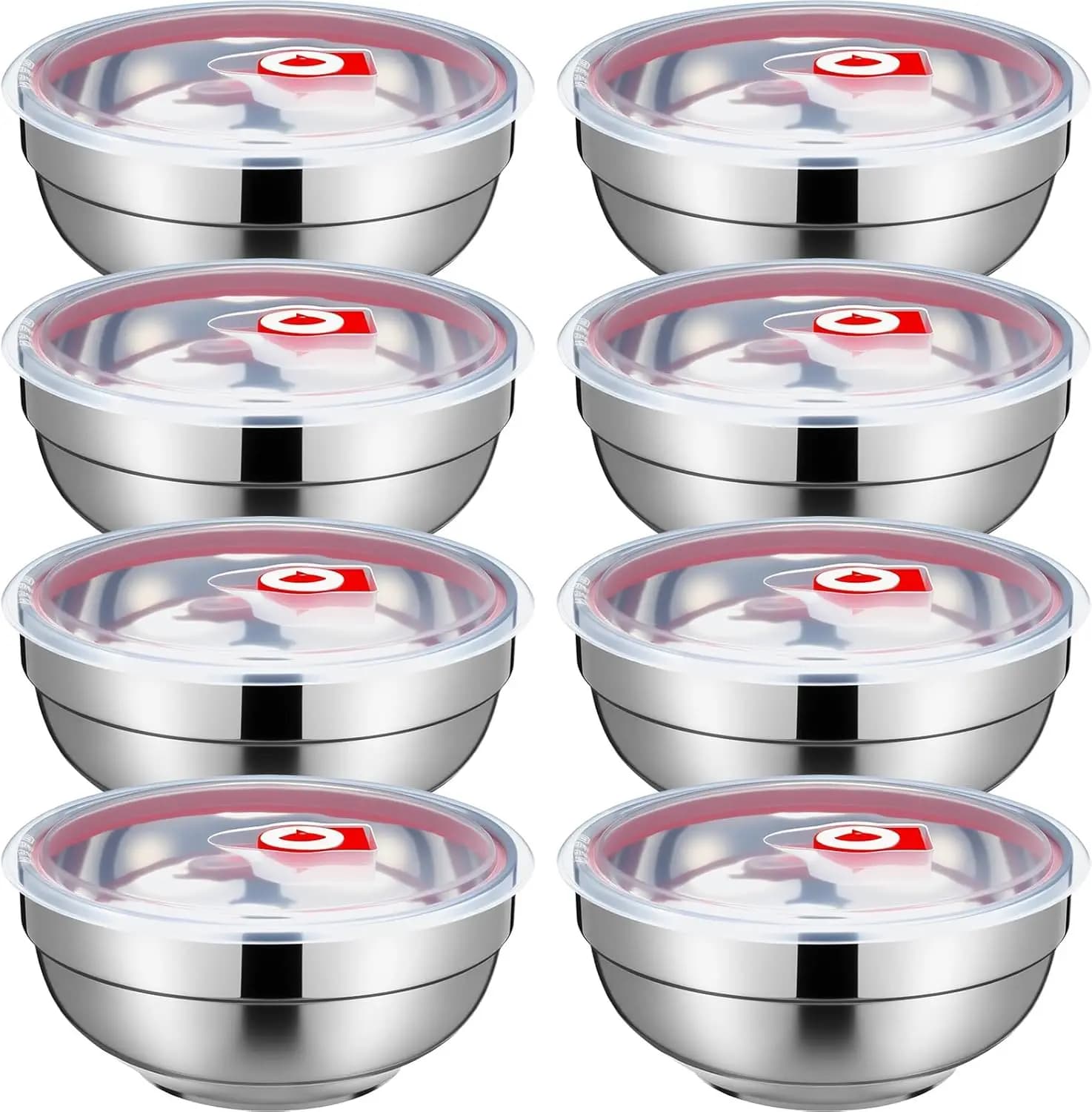 Honeydak Set di 8 Ciotole in Acciaio Inox da 19 oz con Coperchi, Grandi Ciotole per Mescolare, Contenitori Isolati in Metallo per Insalata, Noodle, Zuppa, Snack, Ermetici