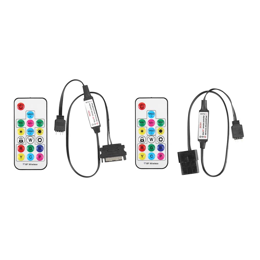 Controller per strisce luminose a LED da 5 V, alimentato a batteria, controller wireless 2.4G, 17 tasti, accessori da 3 pin a SATA 4 pin per case del computer