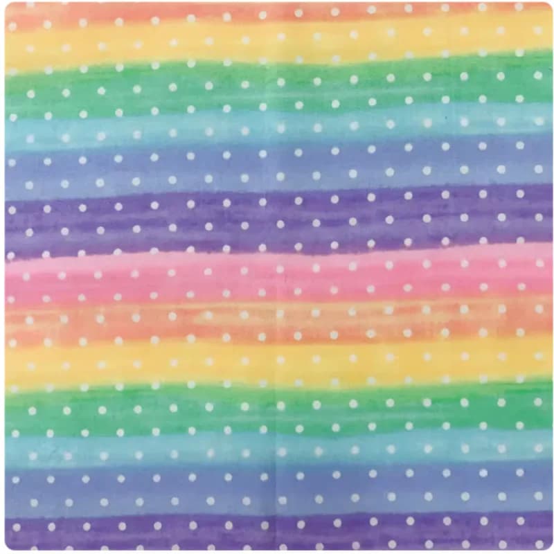 Tessuto in puro cotone stampato a pois arcobaleno per abiti da bambina, capi d'abbigliamento, tasche, borse, M192