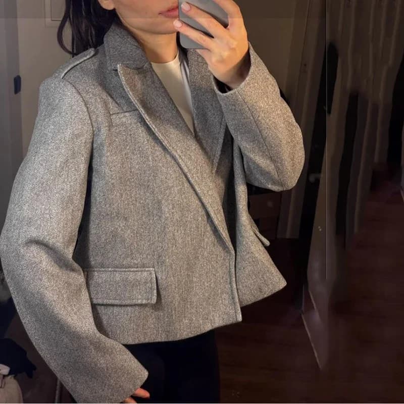 Women's Solid Wool Short Coat High Grade Sense Lapel Long Sleeve Loose Outerwear 2026 New Fall Winter Commute All-match Jackets