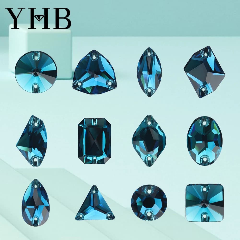 YHB Blu Zircone XIRIUS Comsic Goccia di Vetro di Cristallo AB Pietre da Cucire Flatback Cucire su Strass Per Indumento Vestiti Borse T229
