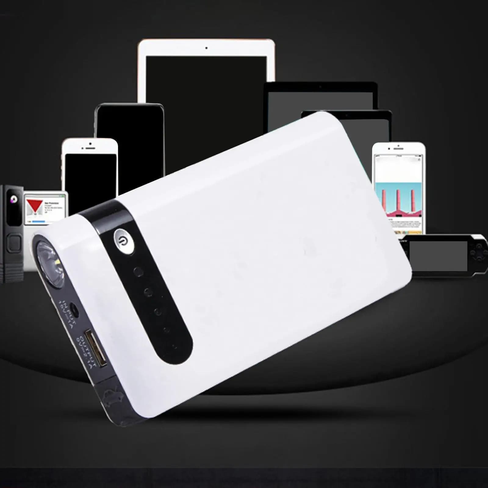 Avviatore d'emergenza per auto 8000mAh con torcia LED, booster di batteria portatile per auto, cellulari e laptop