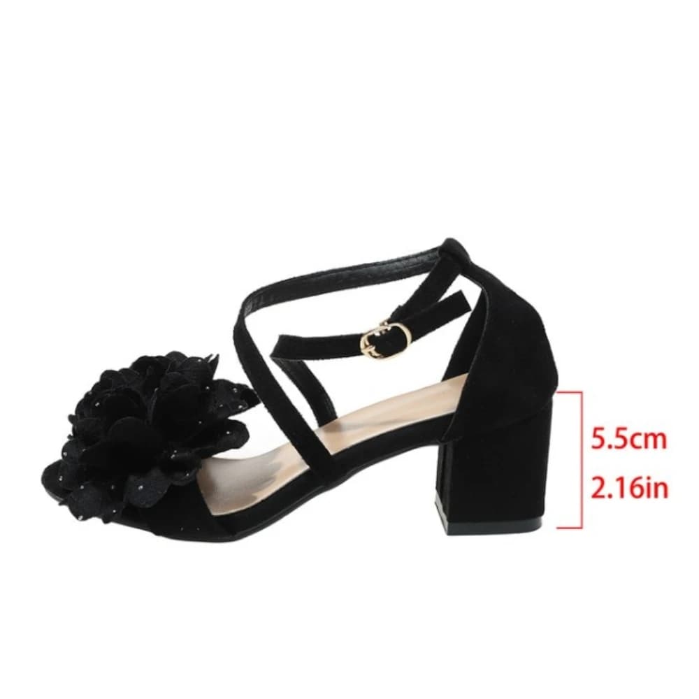 Spring 2026 Round Toe Slimming High Heel French Fashion Flower Cross Band Sandals Elegant Style Ultra Thin Heel Comfortable
