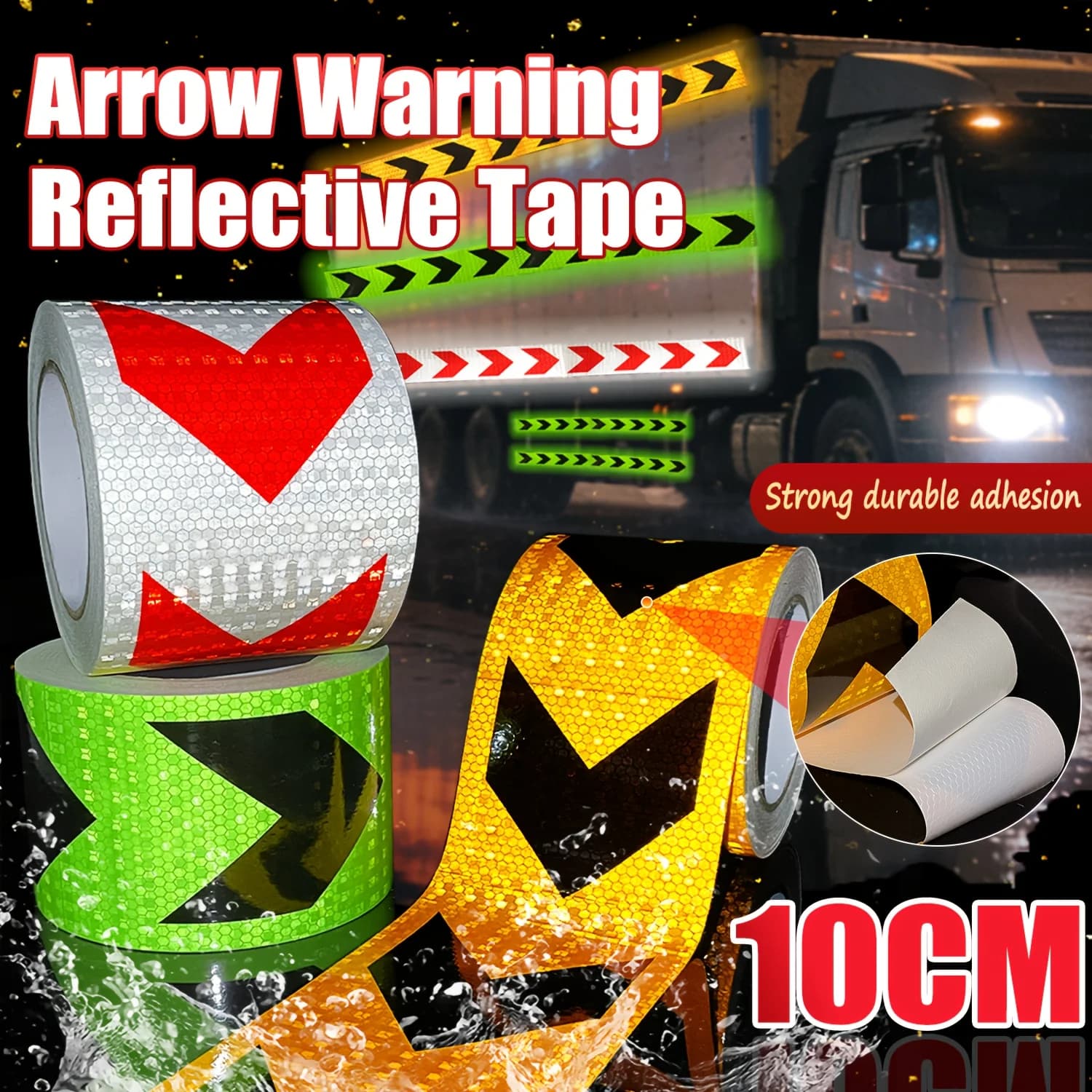 High lighted Arrow Reflective Tape Pvc Night Anti-Collision Self-Adhesive Car/Factory/Warehouse Guardrail Safety Warning Tape