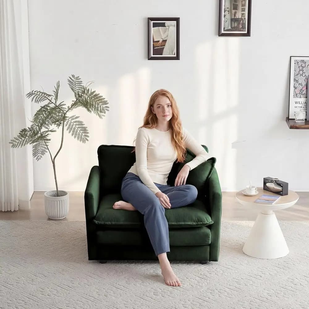 Oversized Accent Chair, 41" Reading Nook Chair with 1 Pillow, Single Seat Chenille Upholstered Comy Cloud Soa Armchair or Bedroo