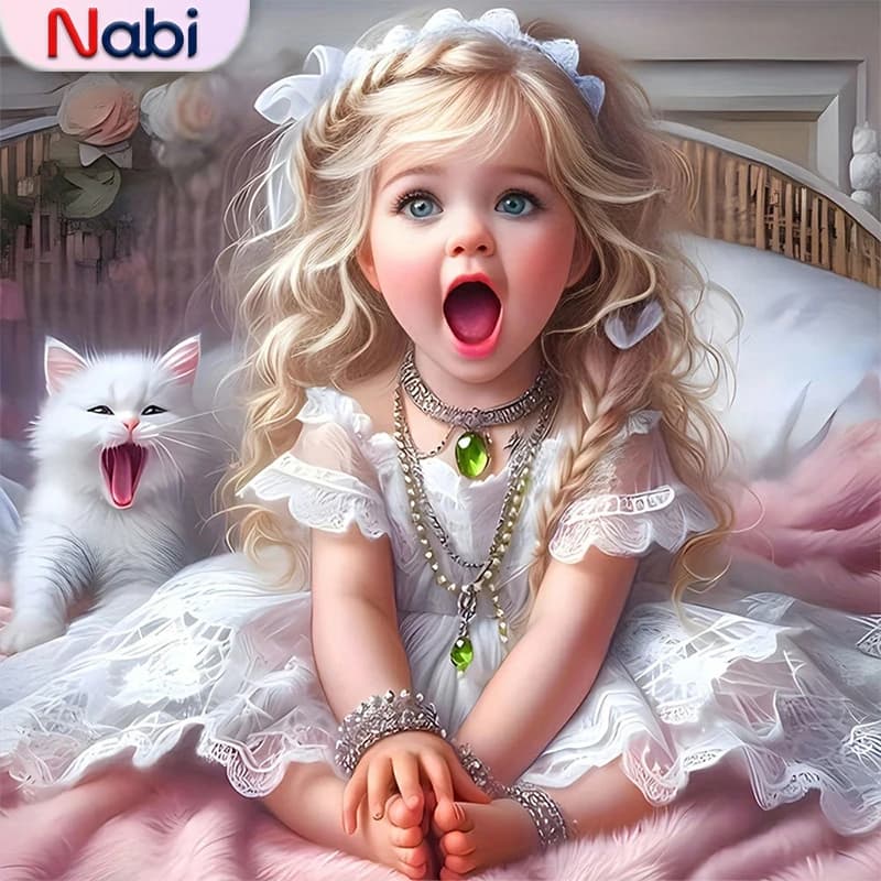Nabi Full Square Diamond Painting Girl Portrait Picture Of Acrylic Cat Embroidery Needlework Mosaic Cartoon Handmade Gift
