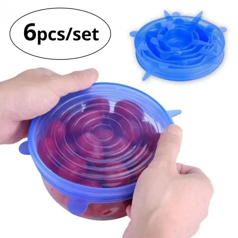 6Pcs Food Grade Silicone Preservation Cover Reusable Airtight Food Universal Dish Stretch Round Lids For Kitchen Accessories