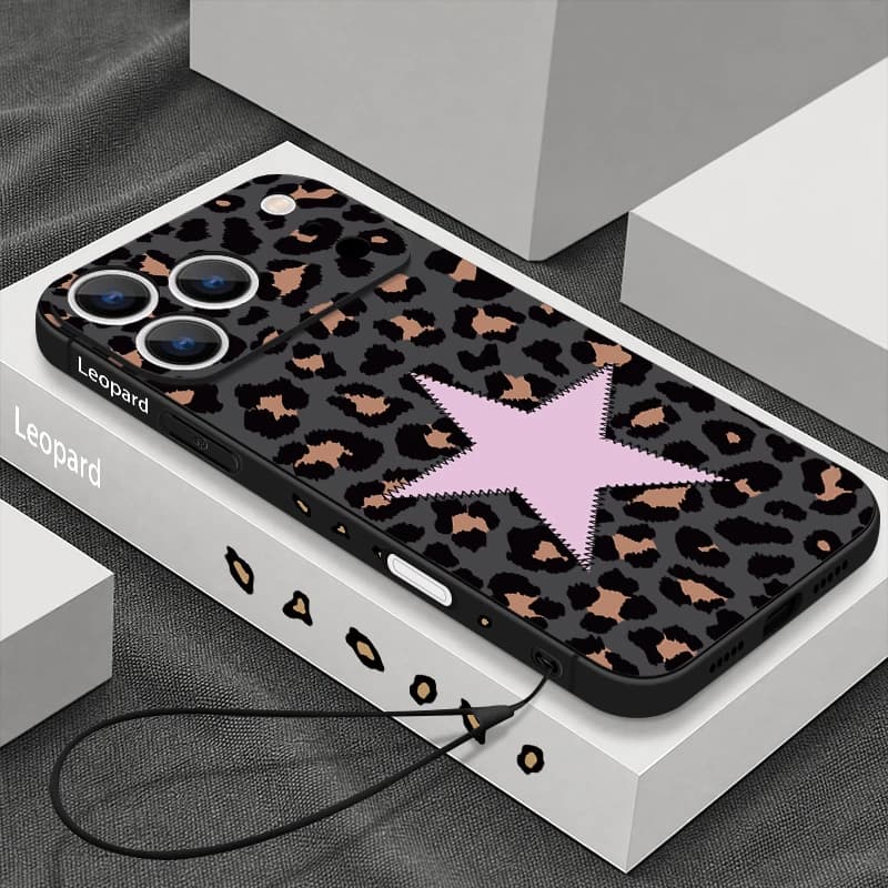 Leopard Star Pattern Lanyard Phone Case For iPhone 17 Pro Max 17e 16 15 14 13 Pro Max 17 16 Pro 16e 11 Shockproof TPU Soft Cover