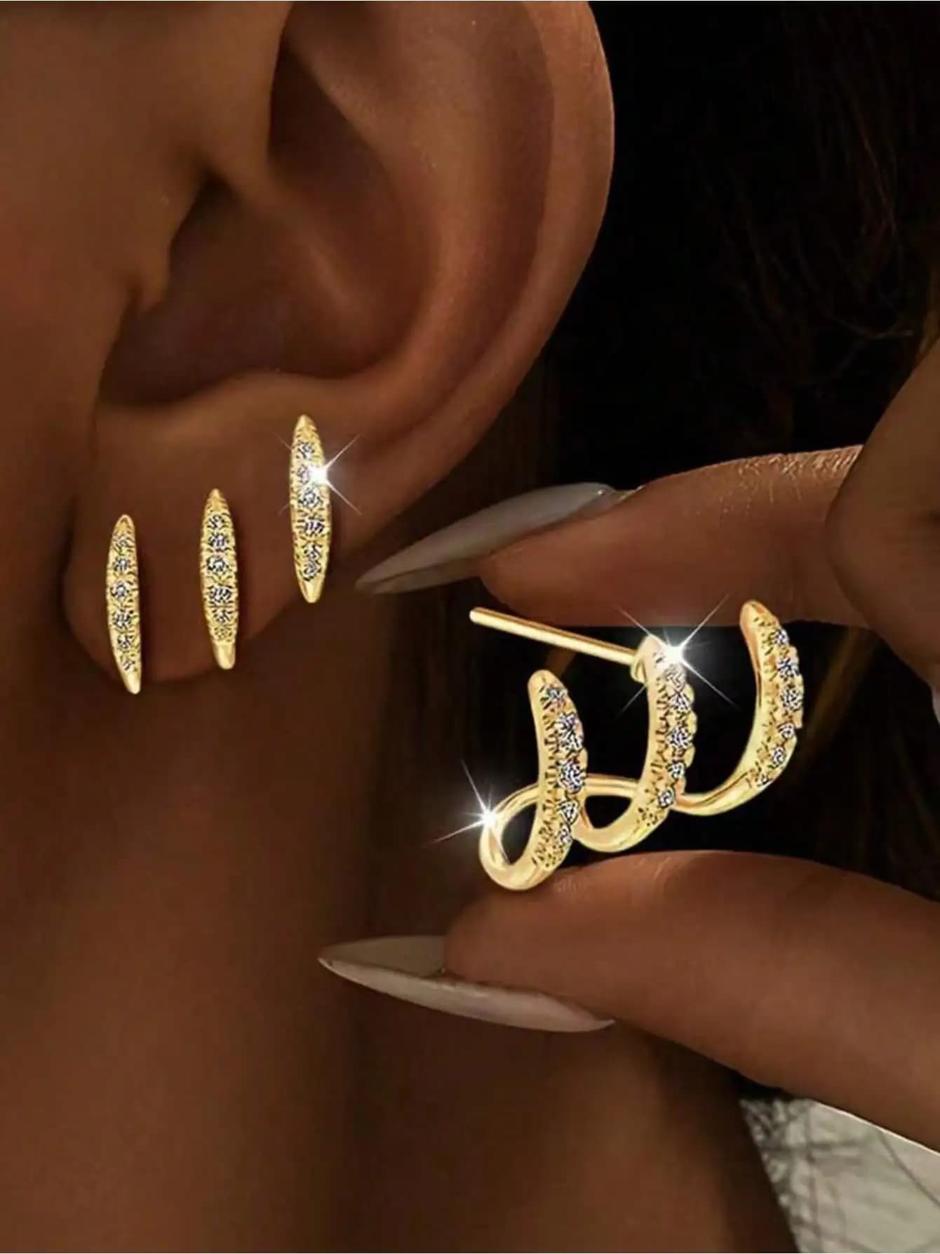 1 Pair Silver Women's Claw Shaped Earring Set Super Sparkling Synthetic Material Dazzling Exquisite And Lovely Luxurious And Elegant Suitable For Various Occasions Low Allergy The Best Christmas Gift