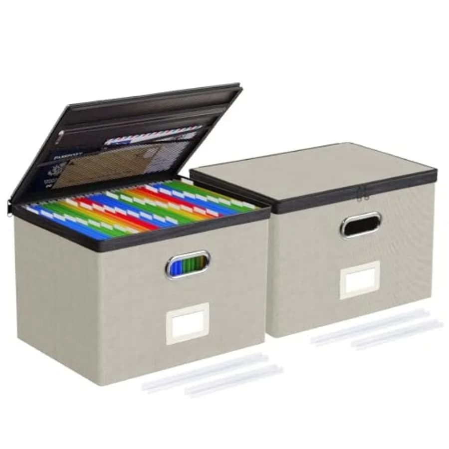 File Organizer Boxes with Lids, File Box with Mesh Pockets, Document Organizer Box for Letter Size Folders, Zippers Important D