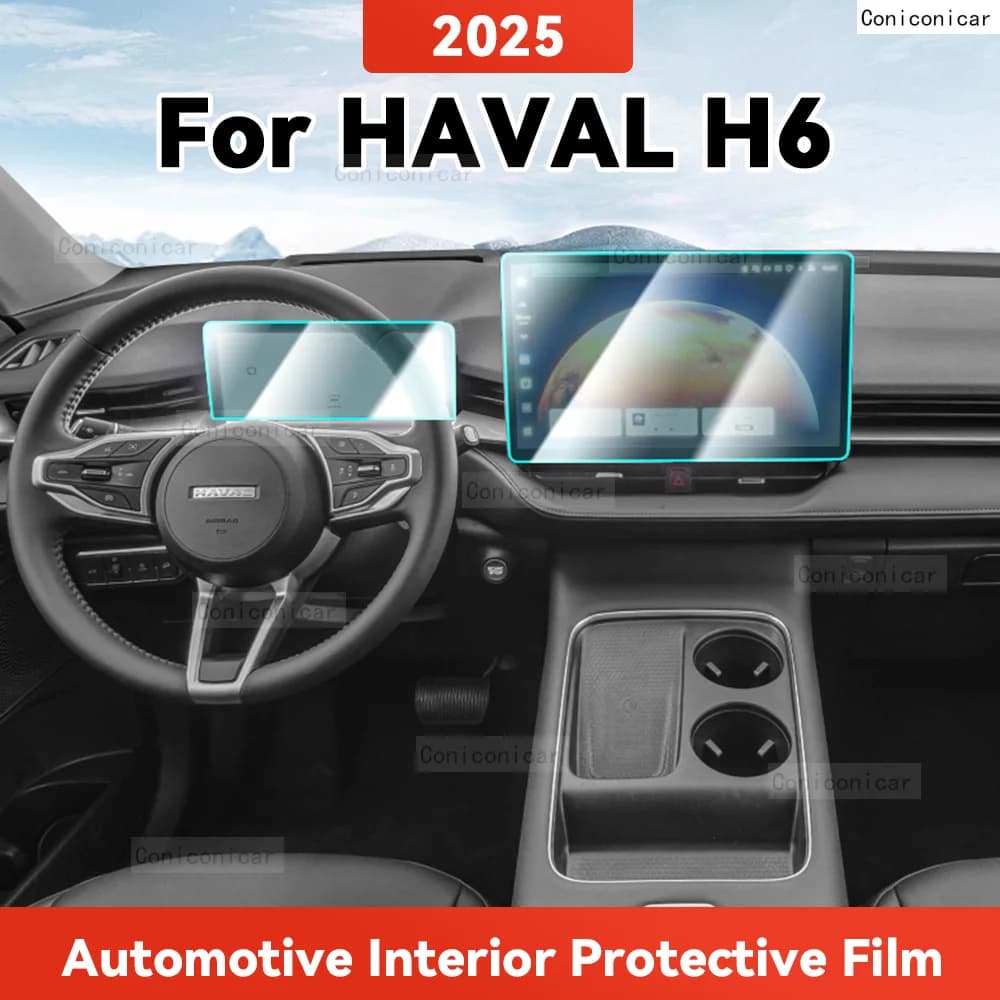 TPU per GWM HAVAL H6 2025 Pellicola protettiva trasparente Interni auto Pannello di navigazione di controllo centrale Adesivo automatico