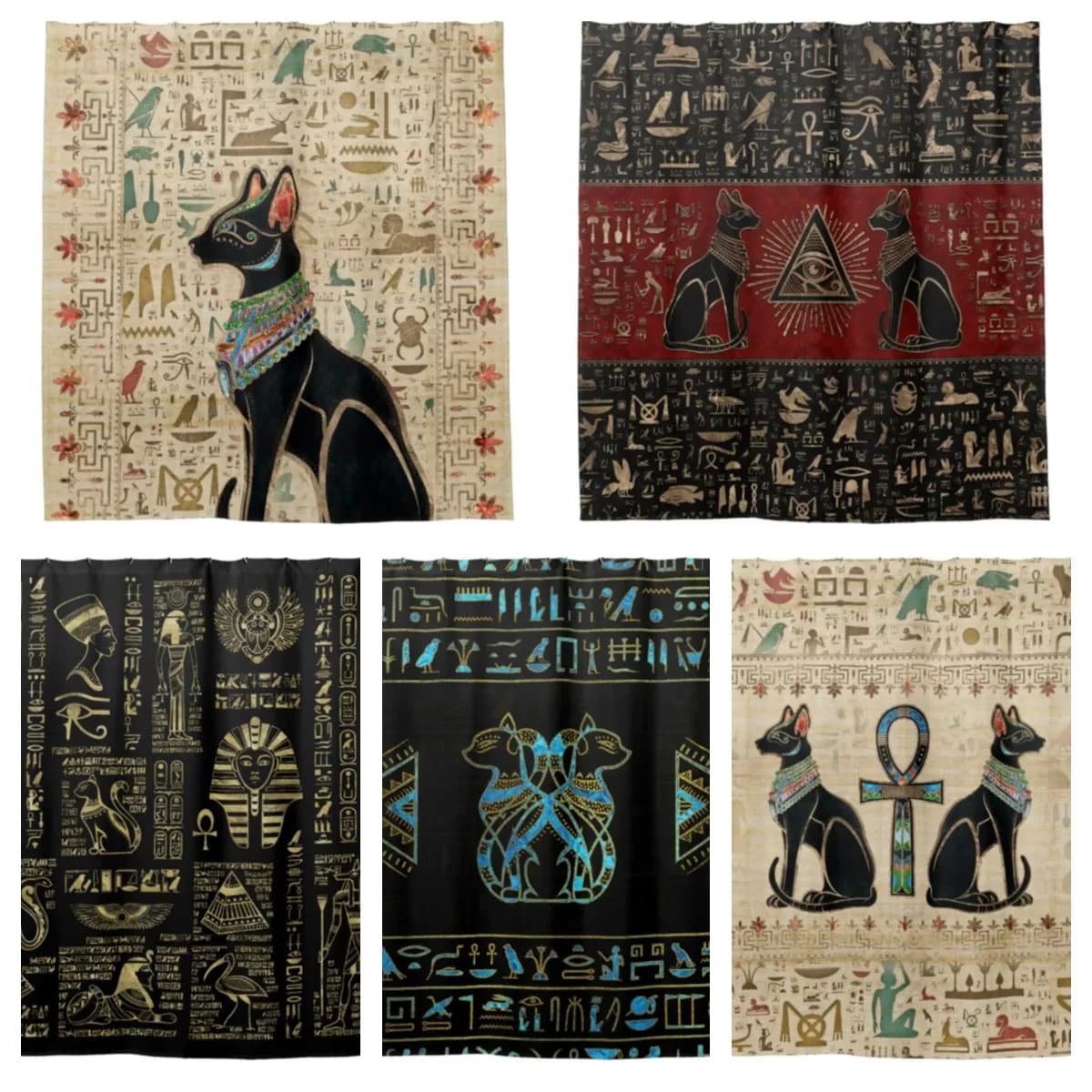 Geroglifico egiziano e dei, gatto, occhio di horus tenda da doccia tenda da bagno con gancio set di accessori da bagno decorativi