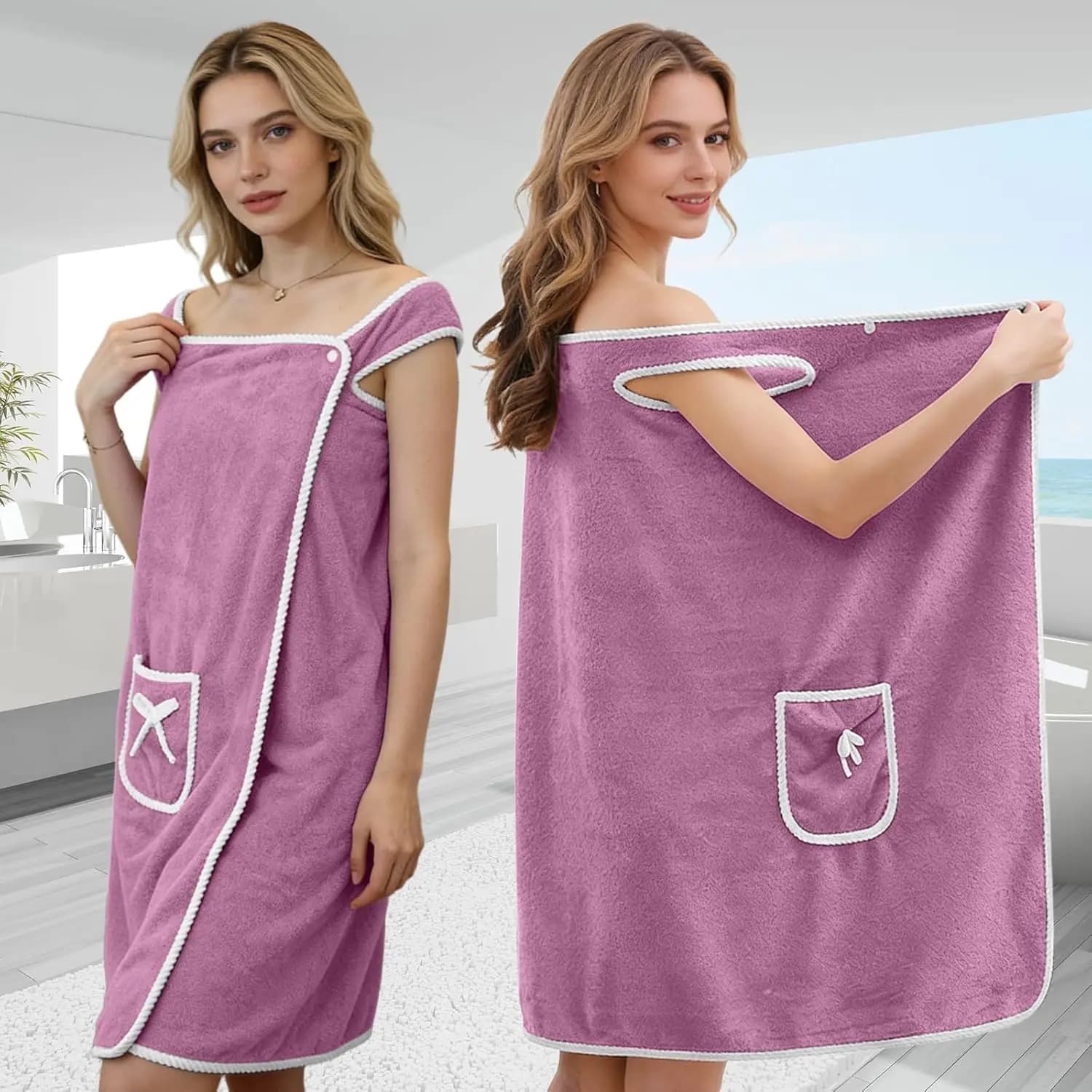 Fast Drying Wearable Bath Towels for Women Girls 80x145cm Washable Robe for Shower Gym Beach Spa Home Bathroom Daily Use
