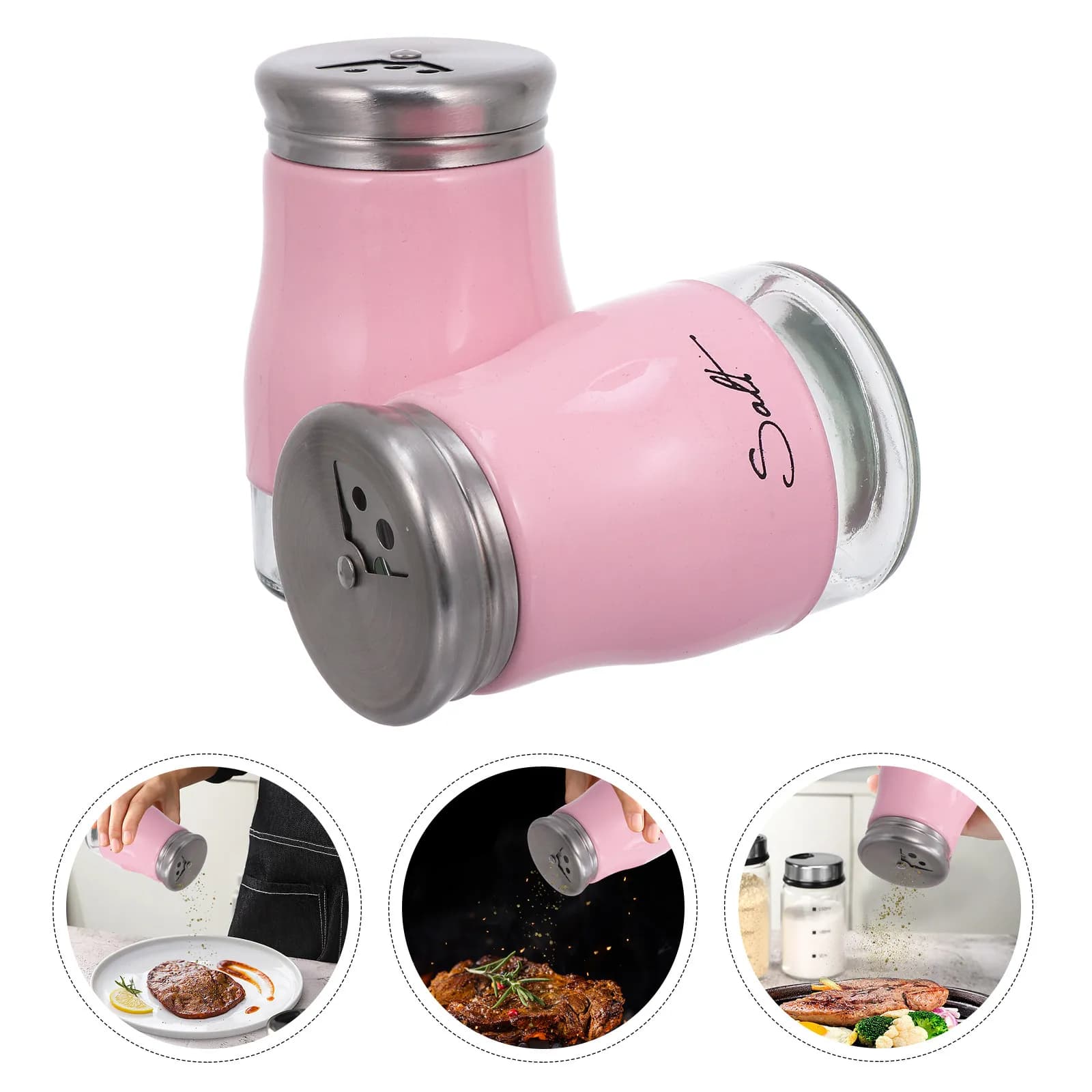 Set di 2 Contenitori in Vetro per Spezie con Coperchio in Acciaio Inox, Barattoli per Sale e Pepe, Ideali per Casa e Barbecue all'Aperto