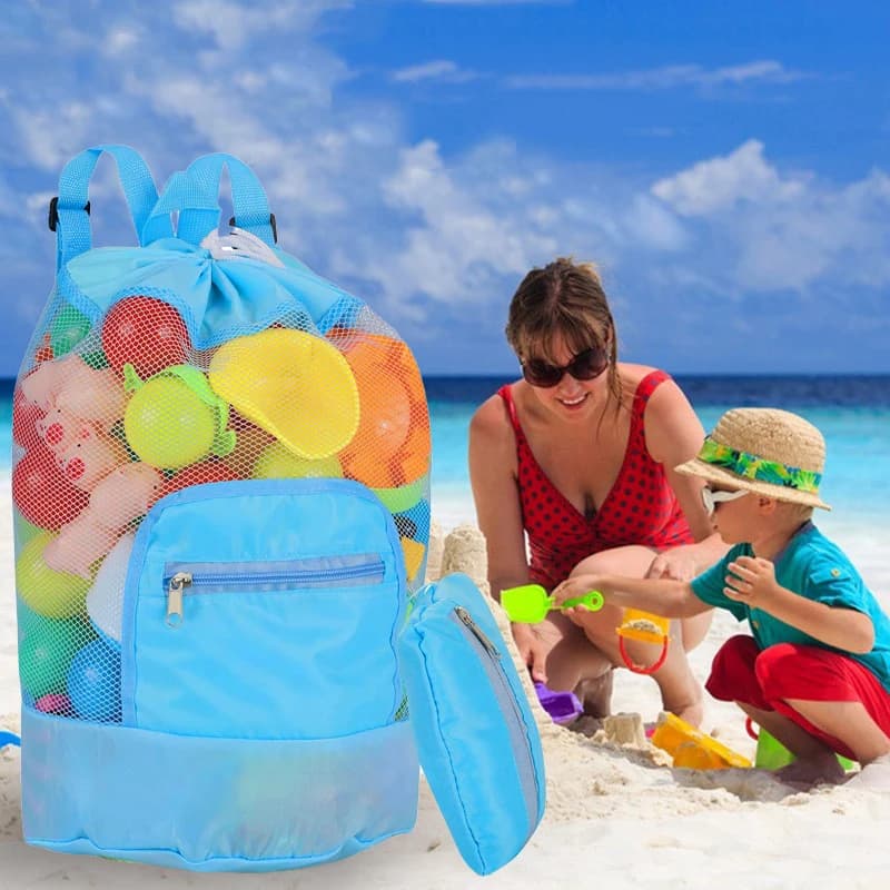 Borsa giocattolo da spiaggia pieghevole per bambini borsa portaoggetti da spiaggia borsa a rete borsa da viaggio Organizer per giocattoli articoli vari zaino portaoggetti con coulisse in rete