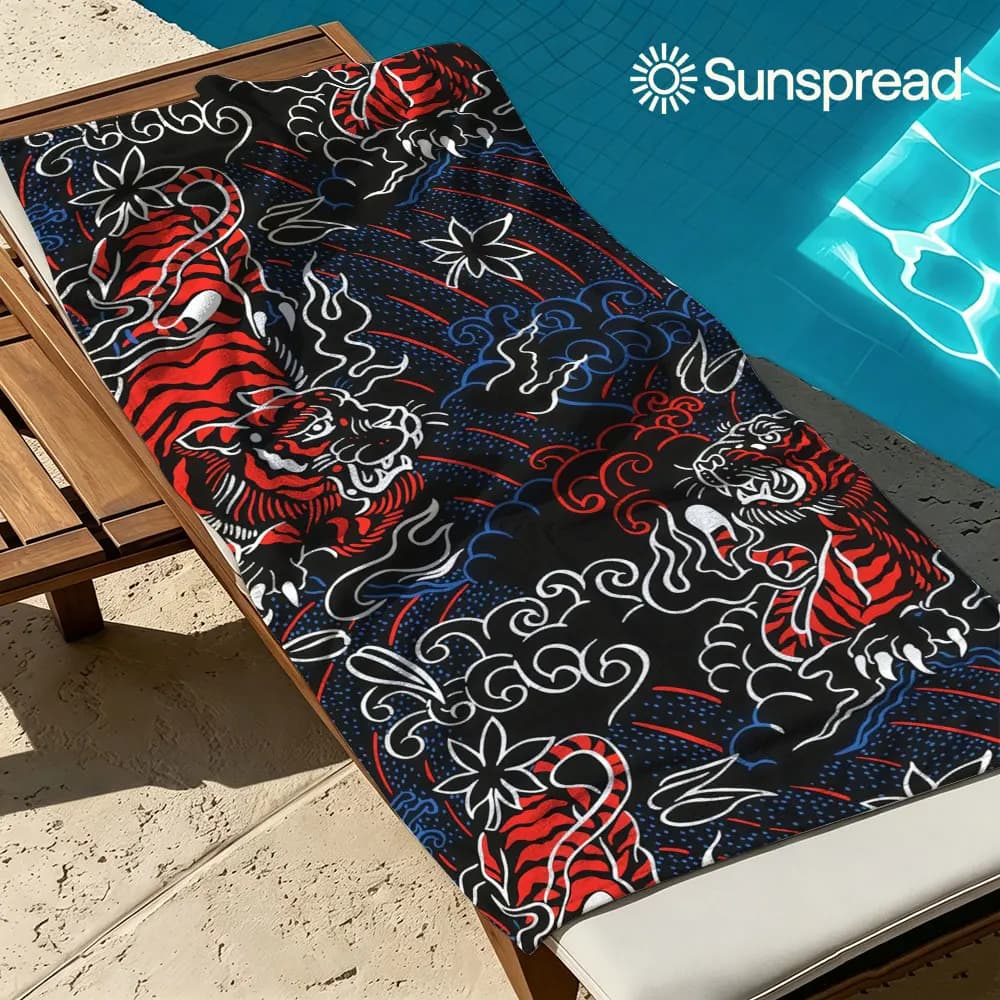 Japanese Tiger Tattoo Beach Towel Quick Drying Travel Towel Unisex Soft Comfortable Quick Dry Portable for Men Women Beach
