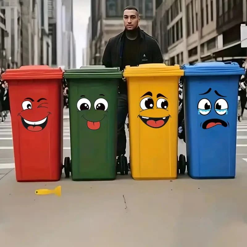 Adesivi per il viso dei cartoni animati Decorazione domestica autoadesiva compatibile con superficie in plastica adatta per decorazioni per pattumiera 4 fogli/set