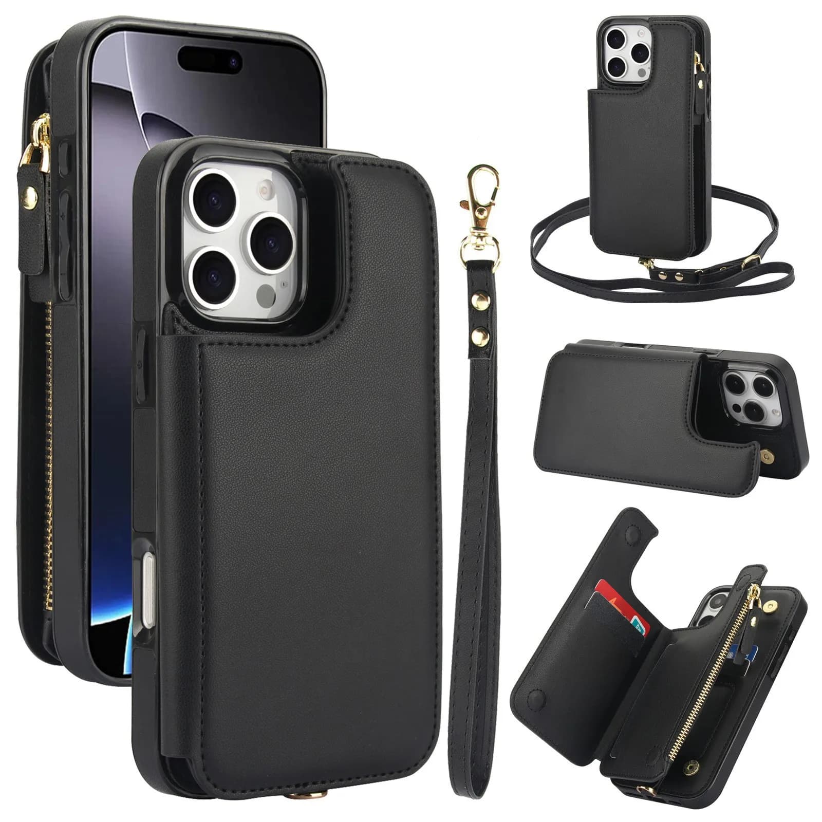 Applicable to iPhone 16 anti-theft phone case, Apple 15PRO cross-body card holder with anti-drop zipper bag, phone cover 14