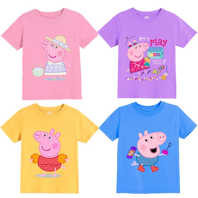 Maglietta Peppa Pig per bambina, T-shirt a maniche corte George Pig per bambino, Abbigliamento estivo per bambini in cotone, Top in cotone per bambini